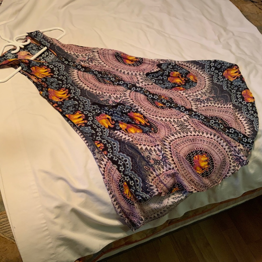 Indian Elephant Print Sleeveless Lightweight Dress (M)